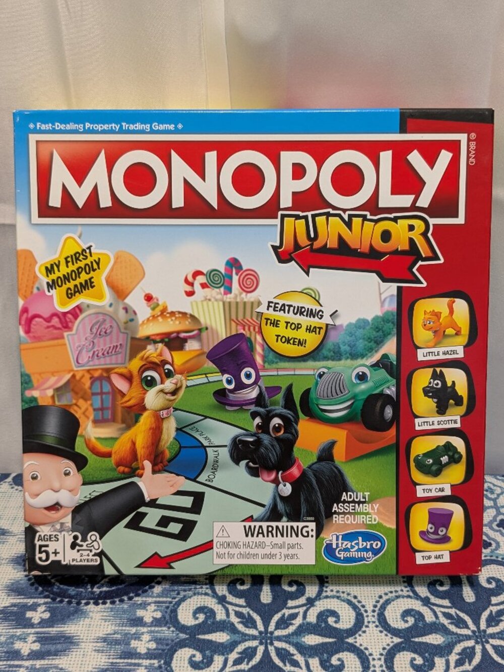 Monopoly Junior Board Game COMPLETE Hasbro 2017 Edition Cat Dog Hat Car Age 5+